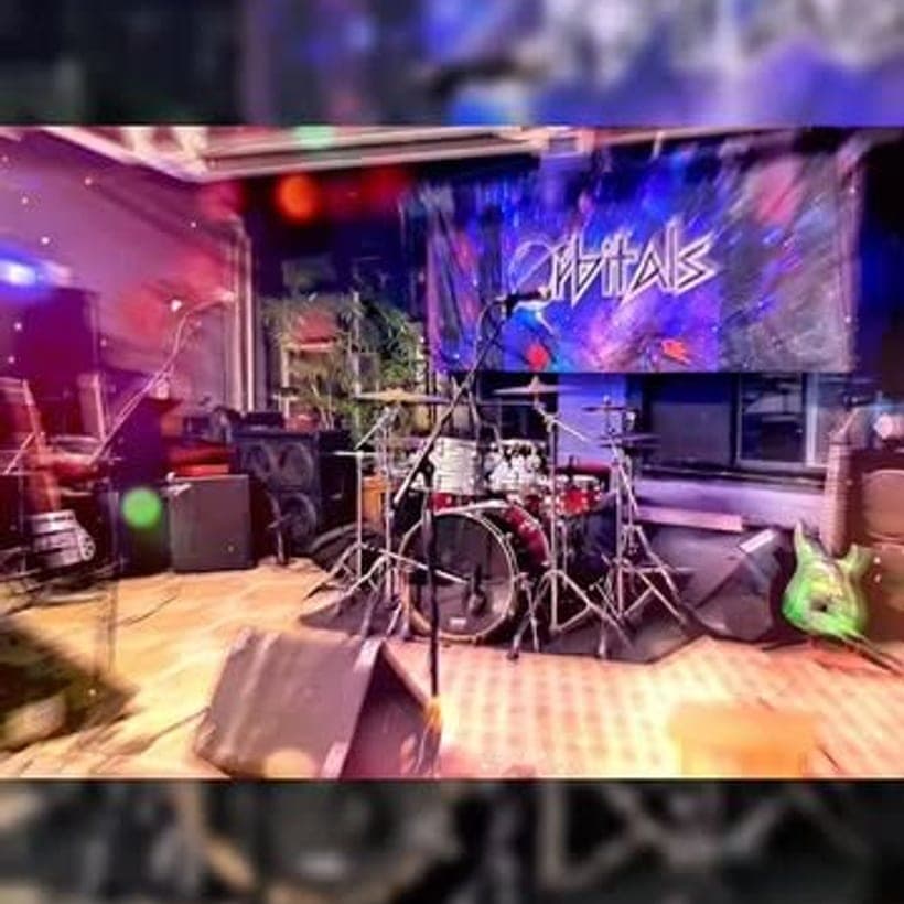 Orbitals drum kit set up in the jam room